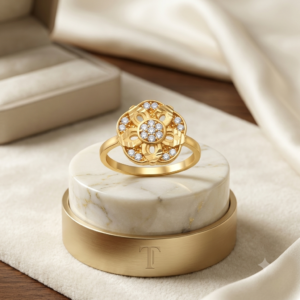 Floral CZ Gold Ring
